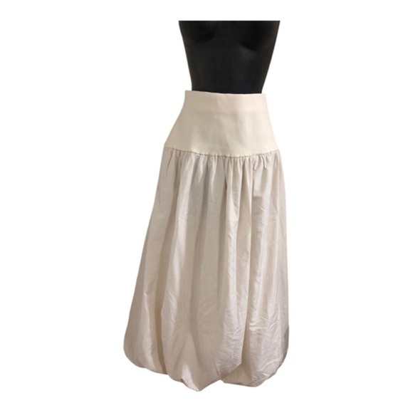 Cream puffy balloon bubble hem knit waist midi skirt size medium new - Picture 1 of 15